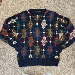 Vintage Structure Men's Navy Multicolor Crewneck Sweater